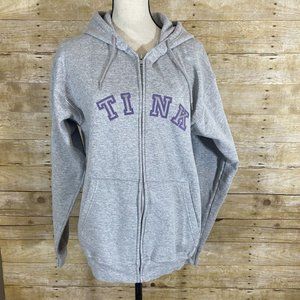 Disneyland TINK Tinker Bell Gray Hoodie Sweatshirt Jacket Womens M Full Zip